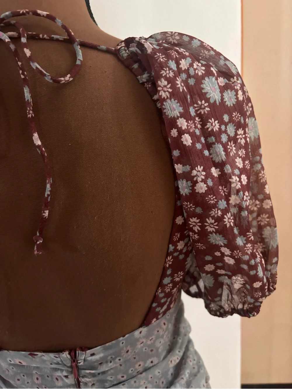 Free People Dress Women's Small Gray Brown Tessa Mini Storm Combo Floral SZ XS.